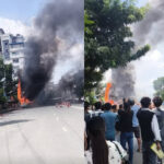 काठमाडौँको त्रिपुरेश्वरमा यात्रुबाहक बसमा आगलागी
